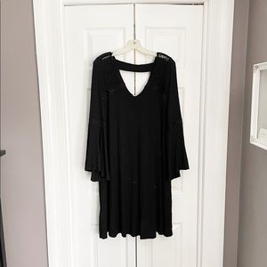 Black crochet bell sleeve dress